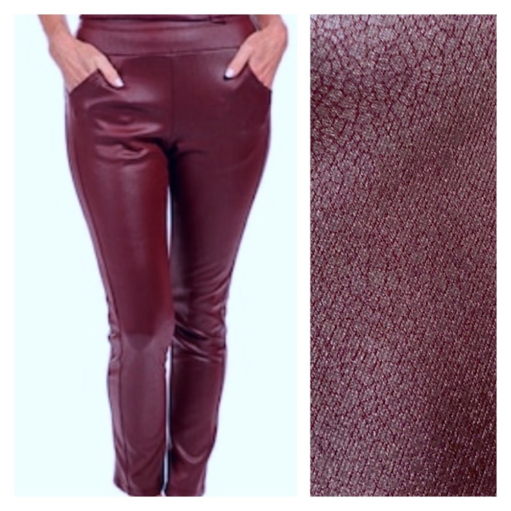 MARALLIS Burgandy Leather Look Textured Scuba Pants NWT!!!  XXL